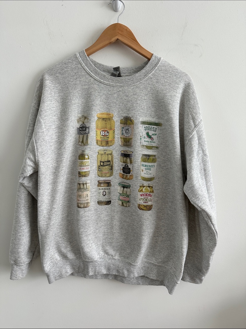 Gildan Gray Crewneck Sweatshirt with Pickle Jar Graphic